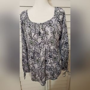 Princes Vera Wang Blue Floral Blouse Shirt Long sleeves Size S.